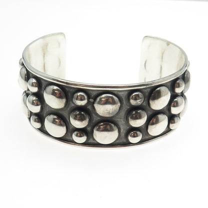 925 Sterling Silver Vintage Mexico Modernist Beaded Adjustable Bracelet 7.75"