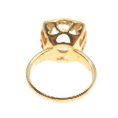925 Sterling Silver Gold Plated Real Diamond & Green Amethyst Ring Size 6.75