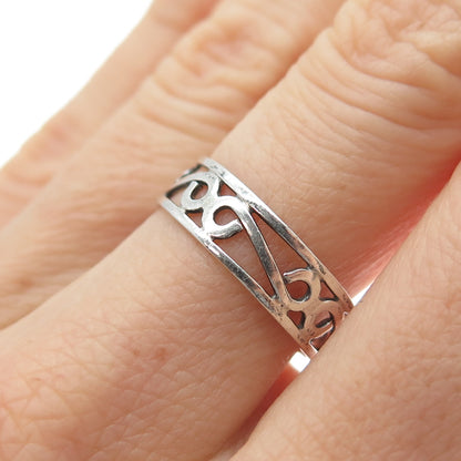 925 Sterling Silver Vintage Swirl Band Ring Size 7.25