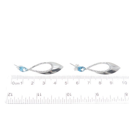 925 Sterling Silver Real Marquise-Cut Blue Round-Cut White Topaz Dangle Earrings