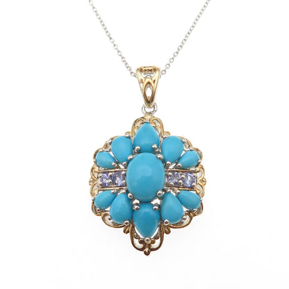 Chuck Clemency 925 Sterling Silver 2-Tone Real Turquoise Tanzanite Necklace 20"