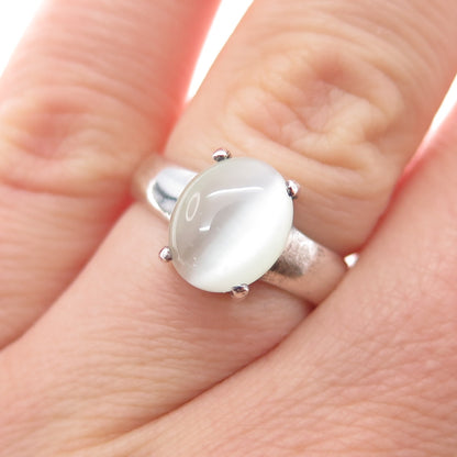 925 Sterling Silver Vintage Real Cabochon Cat's Eye Ring Size 6.5