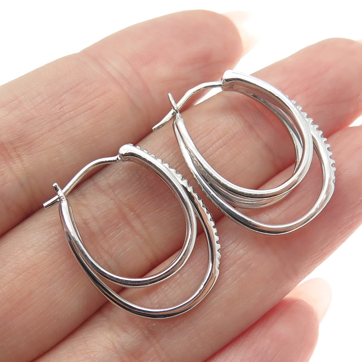 SUN 925 Sterling Silver Real Round-Cut Diamond Multi-Row Hoop Earrings