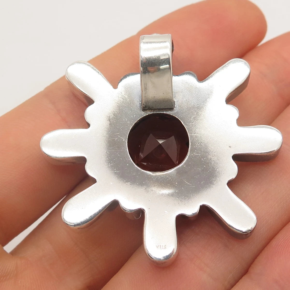925 Sterling Silver Vintage Real Smoky Quartz Floral Slide Pendant
