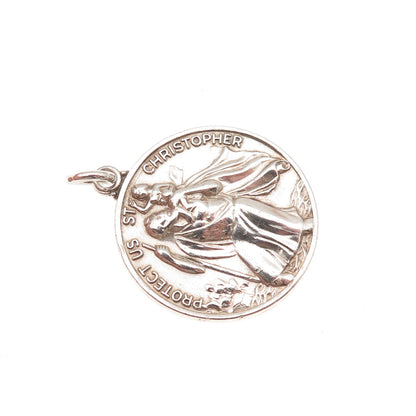 925 Sterling Silver Vintage St. Christopher Religious Medal Charm Pendant
