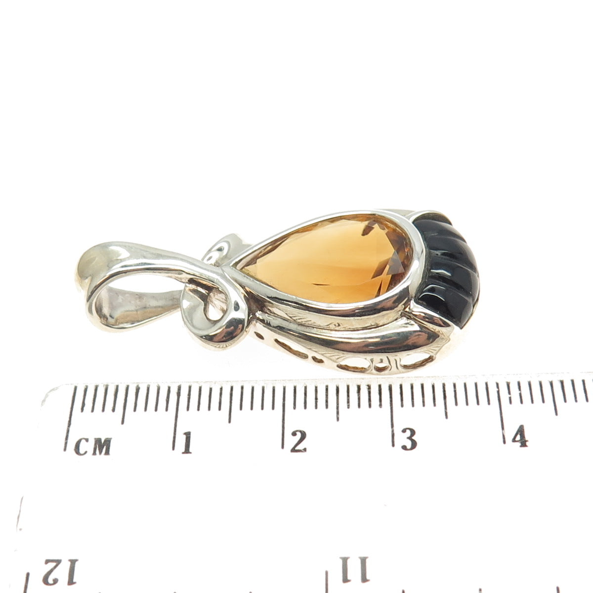 MICHELLE ALBALA 925 Sterling Silver Real Citrine & Black Onyx Drop Pendant