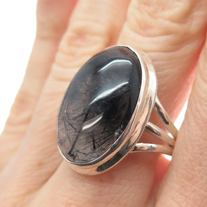 925 Sterling Silver Vintage Real Cabochon Rutilated Quartz Ring Size 8.25