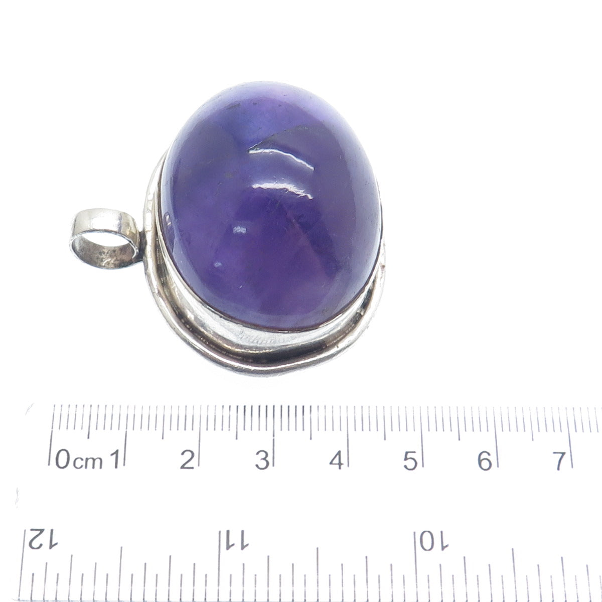 925 Sterling Silver Vintage Real Cabochon Amethyst Modernist Pendant