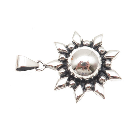 925 Sterling Silver Vintage CII Mexico Sun Beaded Oxidized Pendant