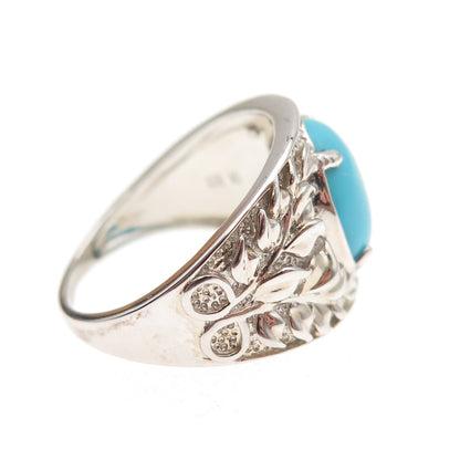 925 Sterling Silver Real Sleeping Beauty Turquoise Floral Ring Size 8