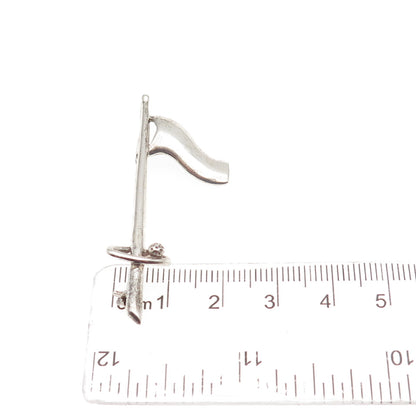 925 Sterling Silver Vintage Flagstick Golf Oxidized Pin Brooch / Pendant