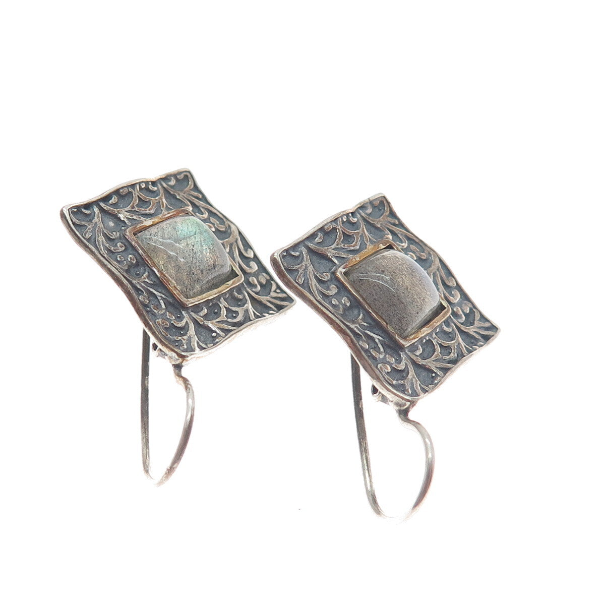 DIDAE 925 Sterling Silver Vintage Israel Real Labradorite Oxidized Earrings