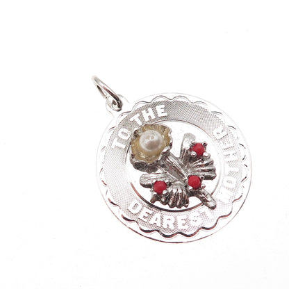 Elco Sterling Silver Vintage Rhinestone Faux Pearl To The Dearest Mother Pendant