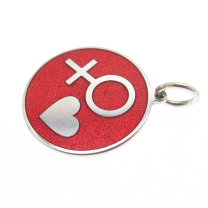 925 Sterling Silver Red Enamel Female Sign & Heart Minimalist Charm Pendant