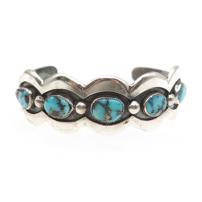 Old Pawn 925 Sterling Silver Vintage Morenci Turquoise Adjustable Bracelet 6.75"