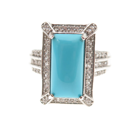 D'Joy 925 Sterling Silver Real Turquoise & White Topaz Ring Size 8.25