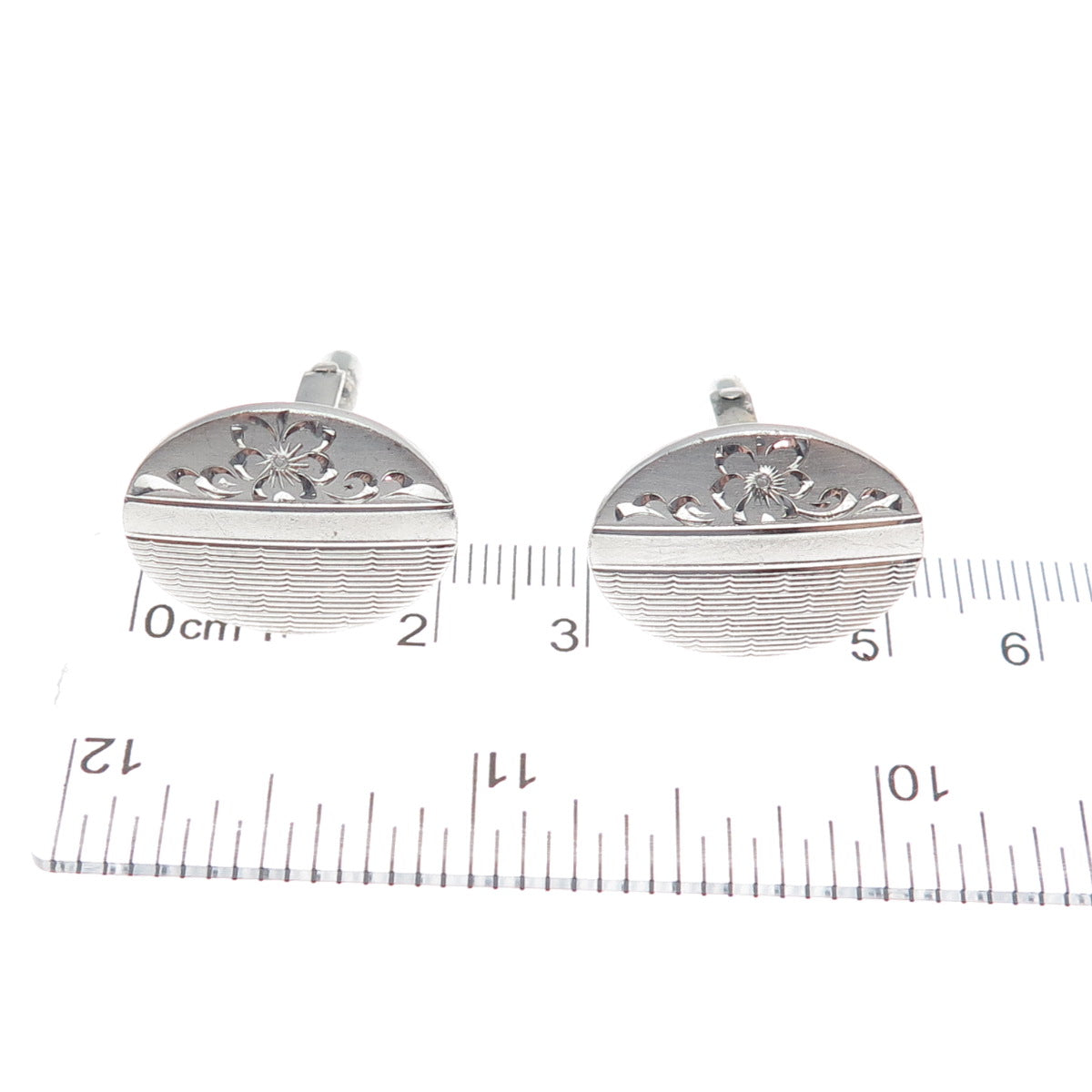 925 Sterling Silver Antique Art Deco Engraved Floral Cufflinks