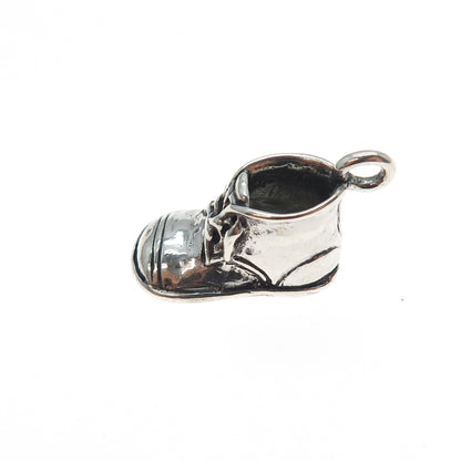 925 Sterling Silver Vintage It's a Boy Baby Shoe Oxidized Mini 3D Charm Pendant