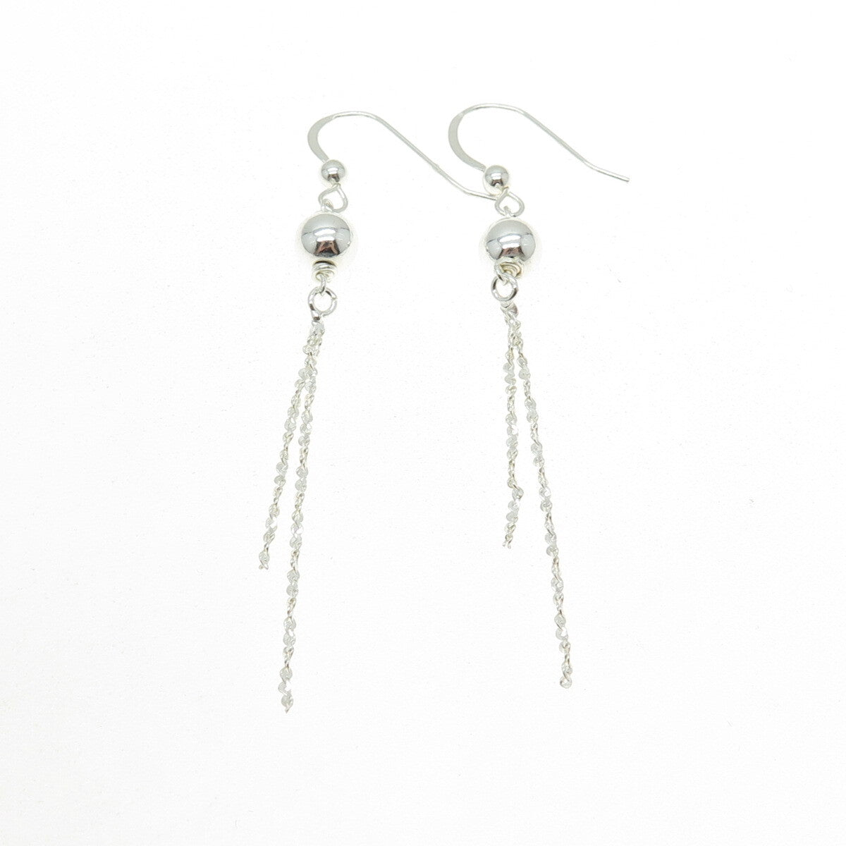 925 Sterling Silver Ball Tassel Dangle Earrings