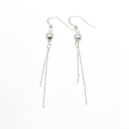 925 Sterling Silver Ball Tassel Dangle Earrings