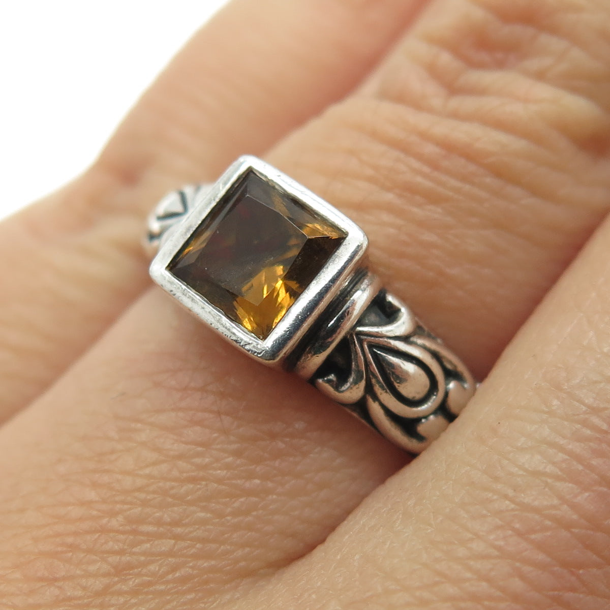 ANGELA BY JOHN HARDY 925 Sterling Silver Vintage Citrine Gem Ring Size 6.25