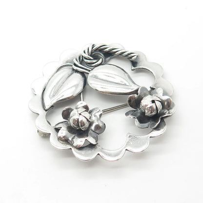 925 Sterling Silver Vintage Hand Made Floral Leaf Pin Brooch