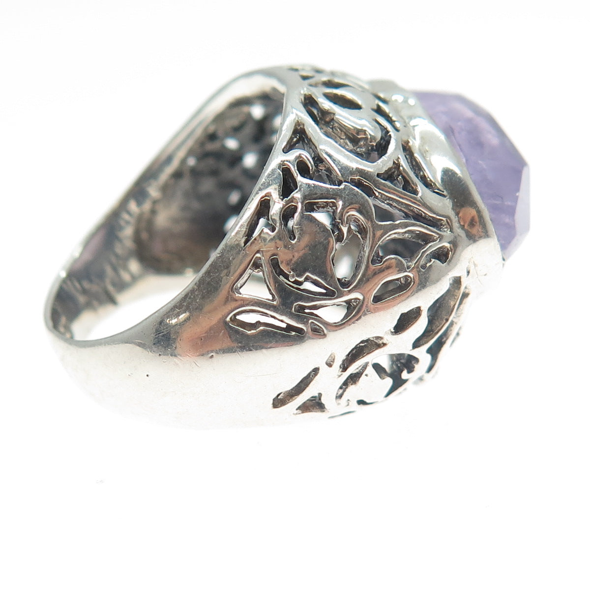 950 Silver Vintage Real Amethyst Flower Ring Size 7