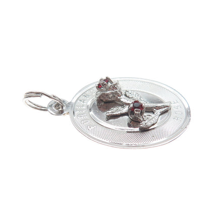 TOWN & COUNTRY Sterling Silver Vintage Rhinestone Portland Rose Charm Pendant