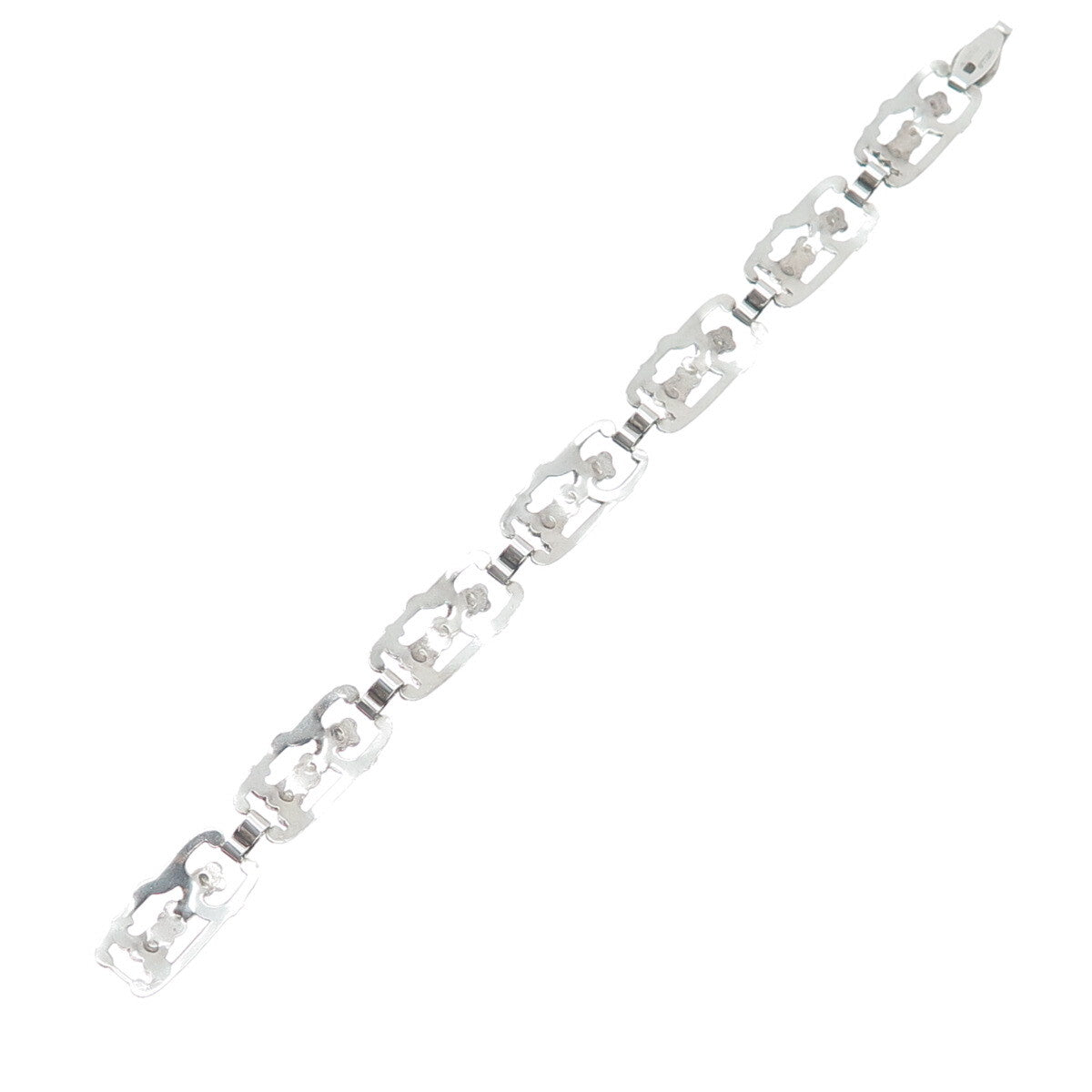 WELLS Sterling Silver Antique Art Deco Cherry Blossom Panel Link Bracelet 7.5"