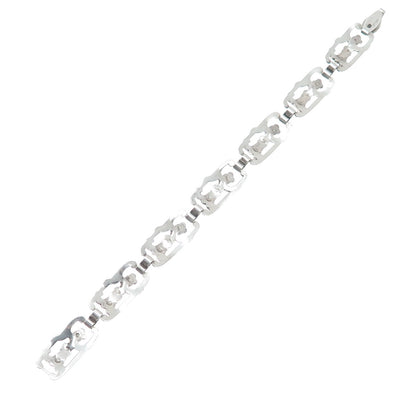 WELLS Sterling Silver Antique Art Deco Cherry Blossom Panel Link Bracelet 7.5"