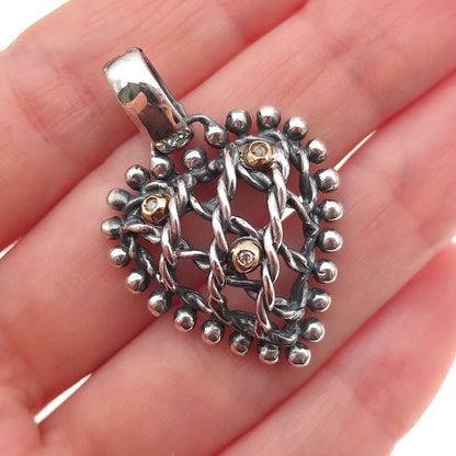 Philip Gavriel 925 Sterling Silver 18K Gold Real Diamond Heart Oxidized Pendant