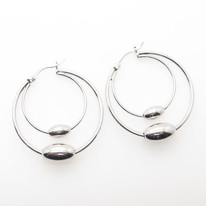 925 Sterling Silver Modernist Double Hoop Bead Earrings