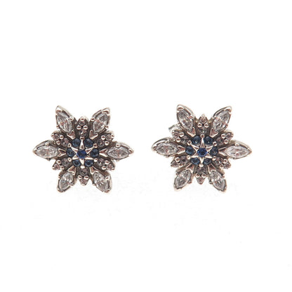 Pandora 925 Sterling Silver White & Blue C Z Sparkling Snowflake Stud Earrings