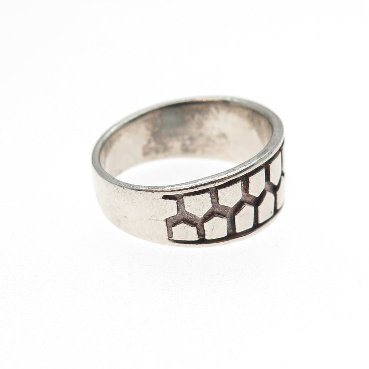 925 Sterling Silver Vintage Modernist Shield Oxidized Ring Size 8