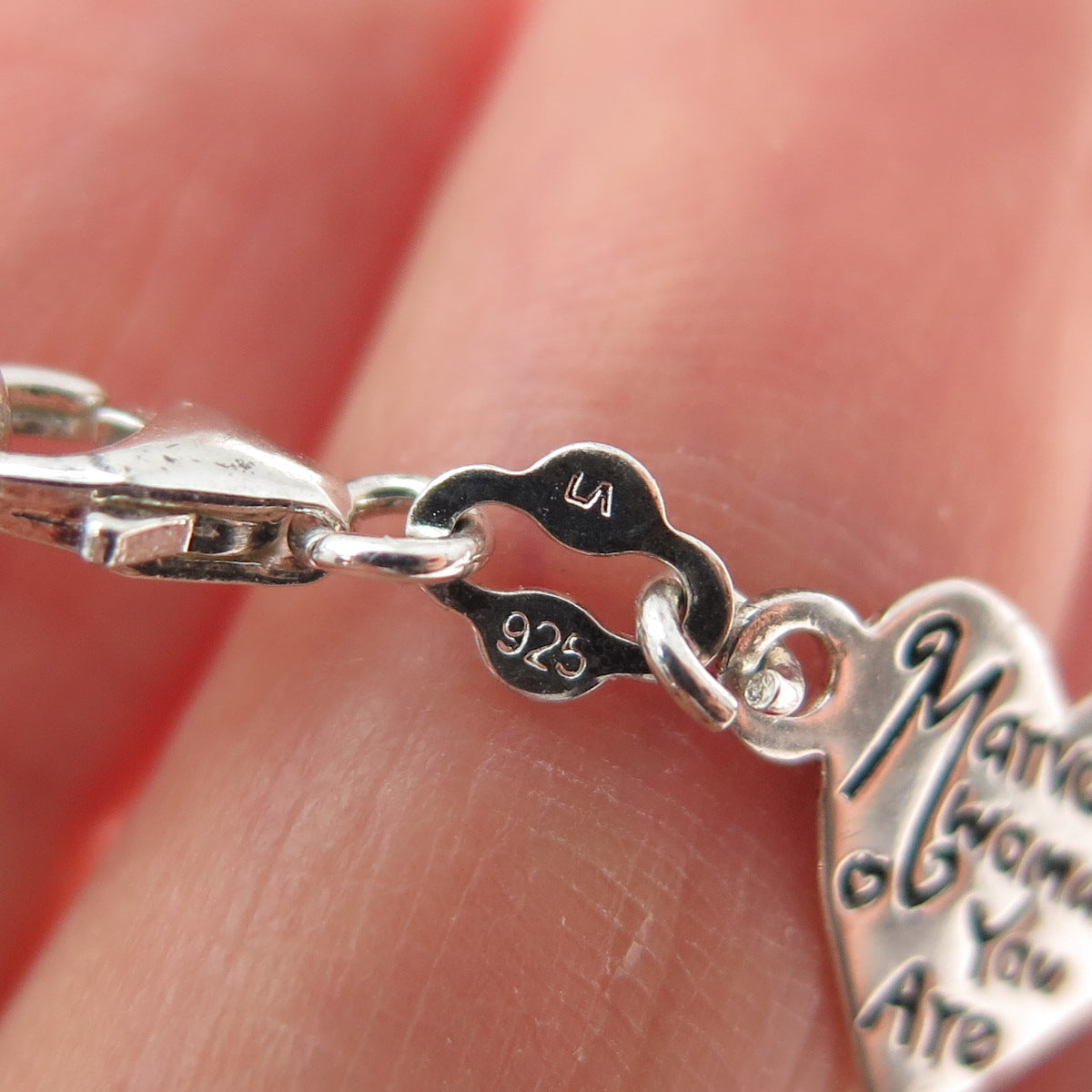 925 Sterling Silver Vintage Valentine's Day Cards Heart Link Bracelet 7.25"