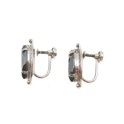 Sorrento 925 Sterling Silver Vintage Real Hematite Screw Back Earrings