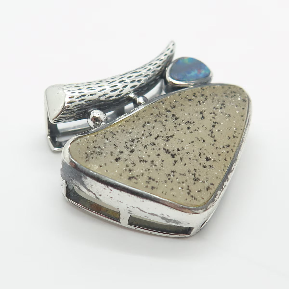 925 Sterling Silver Vintage Whitney Kelly Real Druzy & Opal Gem Slide Pendant