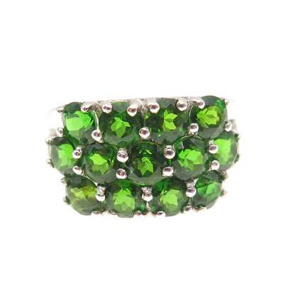 925 Sterling Silver Real Round-Cut Peridot Cluster Ring Size 7