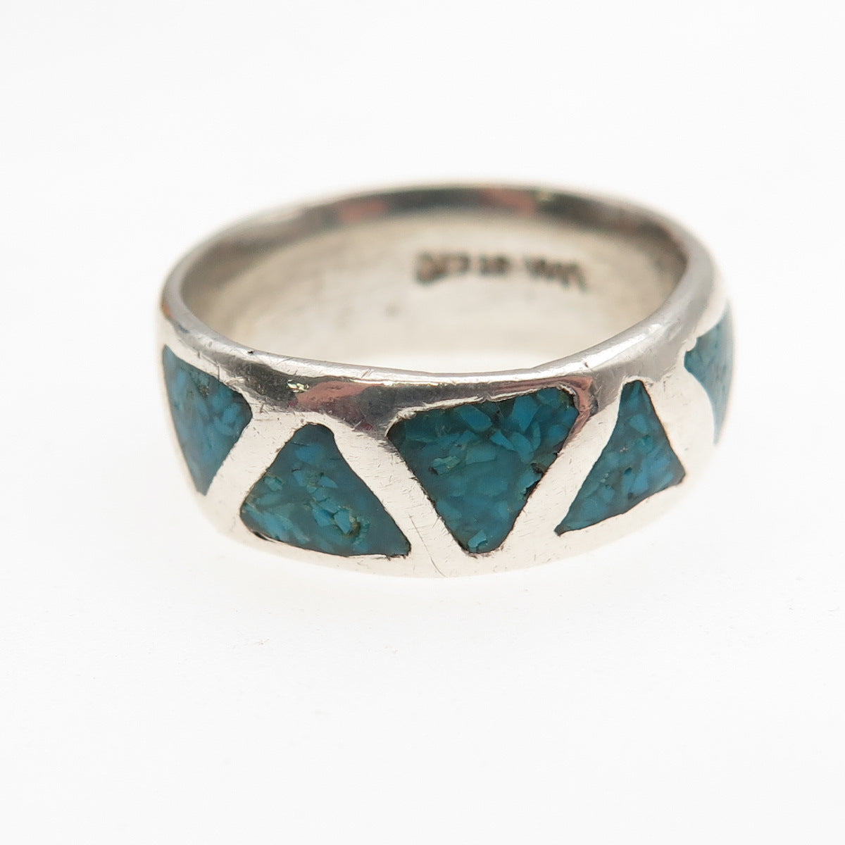 Wheeler Old Pawn 925 Sterling Turquoise Inlay Band Ring Size 6.5 (missing stone)