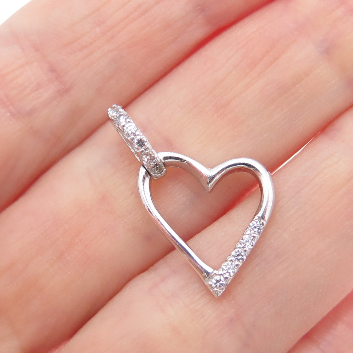 925 Sterling Silver Round-Cut C Z Heart Mini Charm Pendant