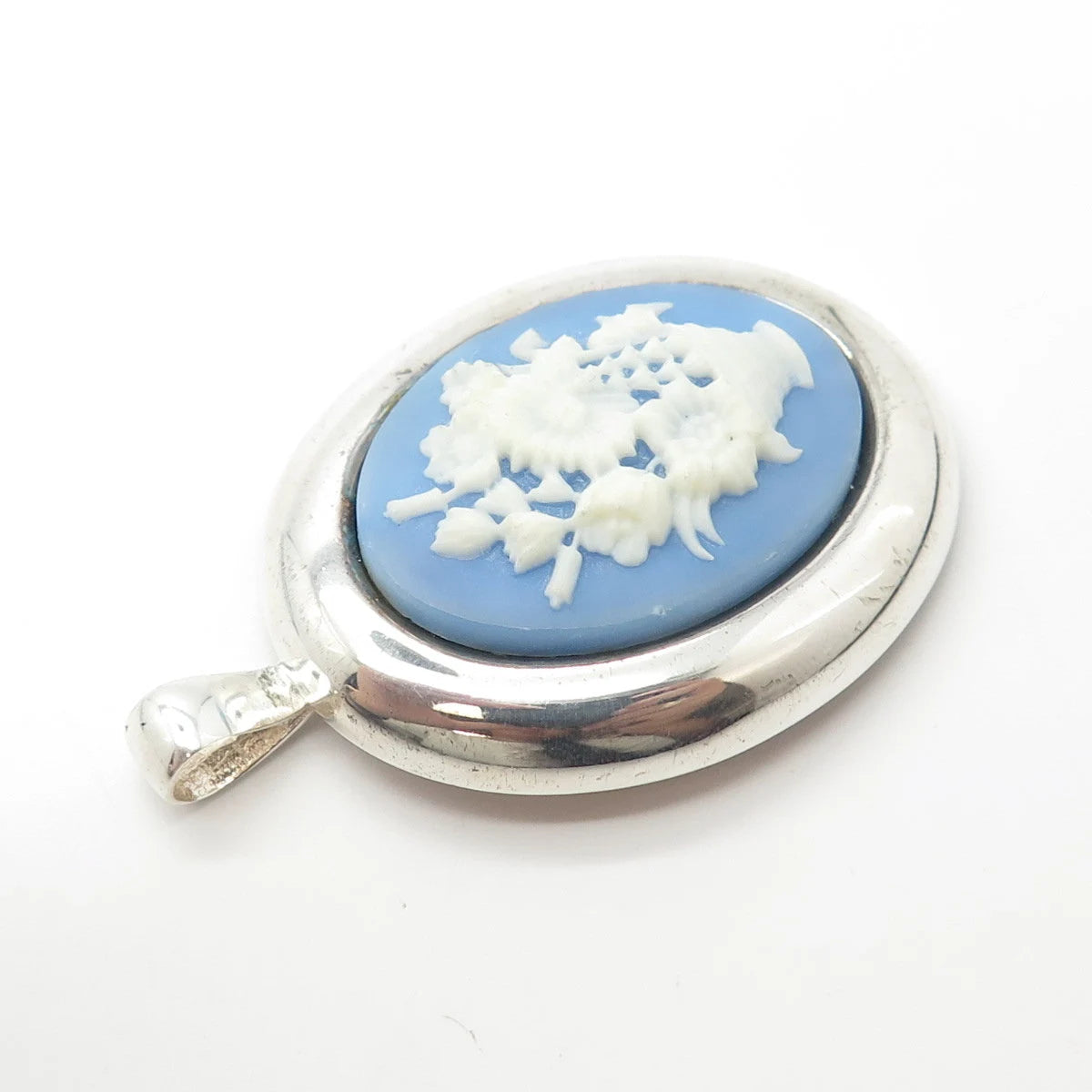 925 Sterling Silver Vintage Italy Milor Ceramic Flower Basket Pendant/Pin Brooch