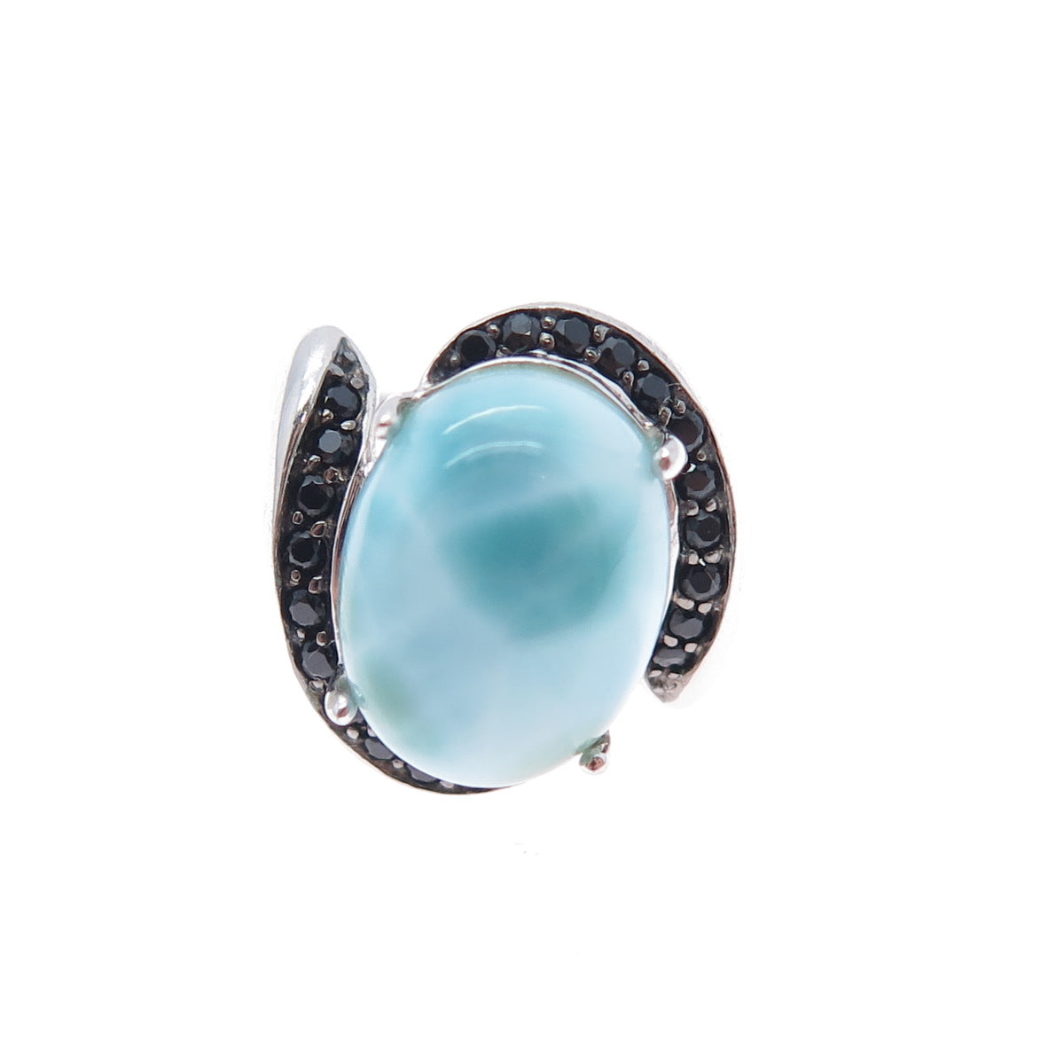 NOA ZUMAN 925 Sterling Silver Real Larimar & Black Spinel Bypass Ring Size 6