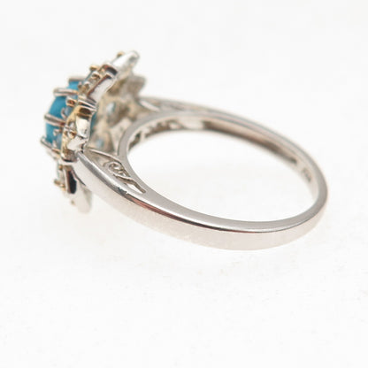 Chuck Clemency 925 Sterling 2-Tone Real Turquoise Blue & White Topaz Ring Size 7