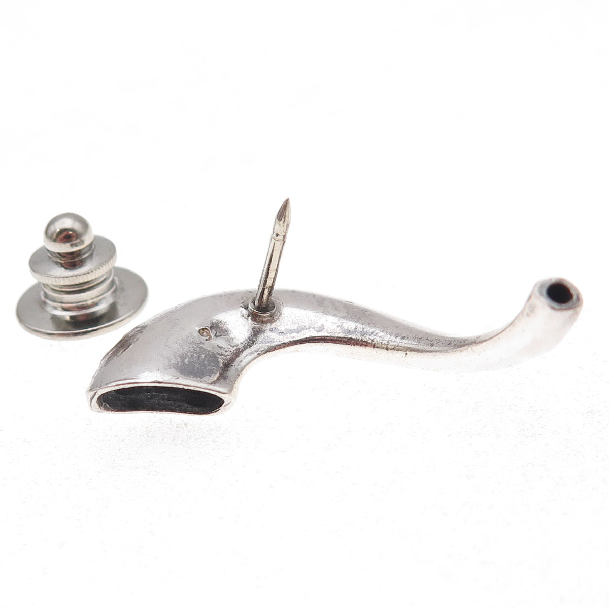 925 Sterling Silver Vintage Horn Oxidized Tie Tack / Lapel Pin