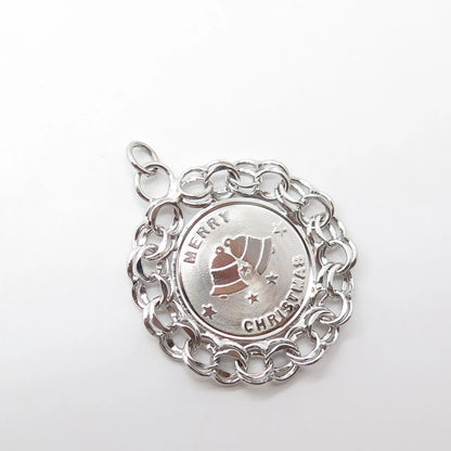 925 Sterling Silver Antique Art Deco A-American Merry Christmas Round Pendant