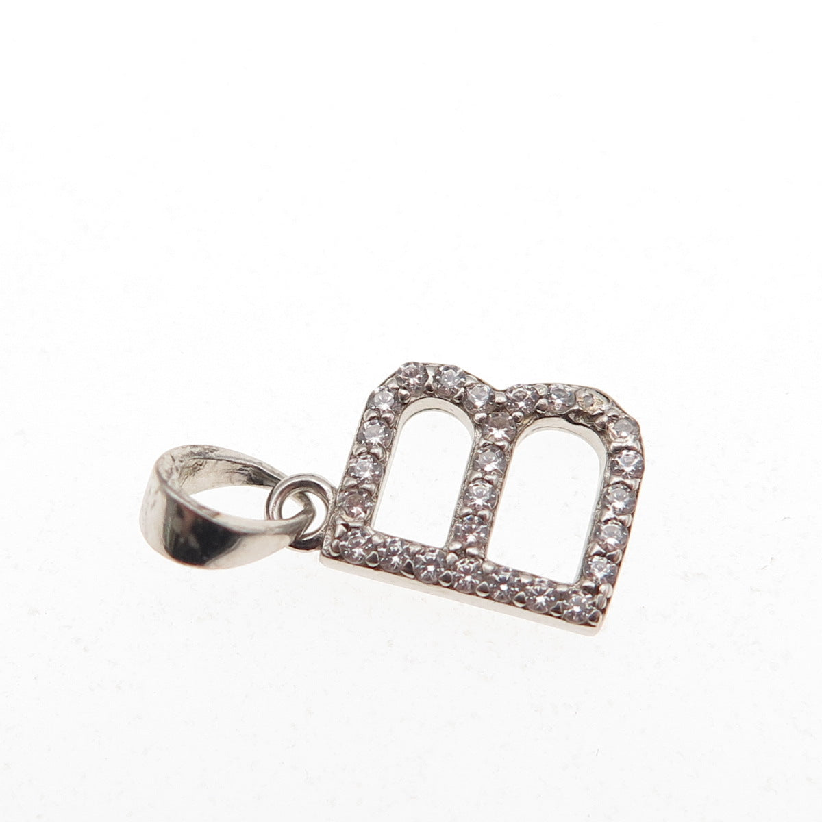 925 Sterling Silver Round-Cut C Z Letter B Initial Mini Charm Pendant