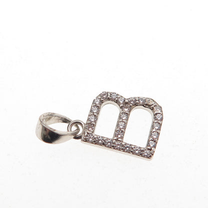 925 Sterling Silver Round-Cut C Z Letter B Initial Mini Charm Pendant