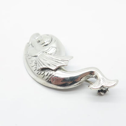 925 Sterling Silver Vintage Lang Fish Ornate Pin Brooch