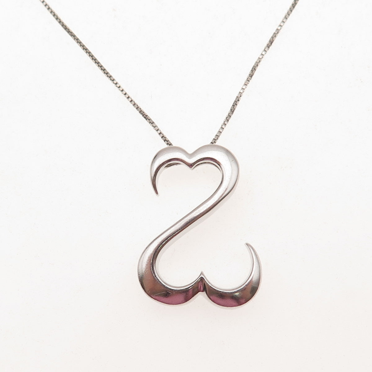 925 Sterling Silver Open Heart Box Chain Necklace 18"