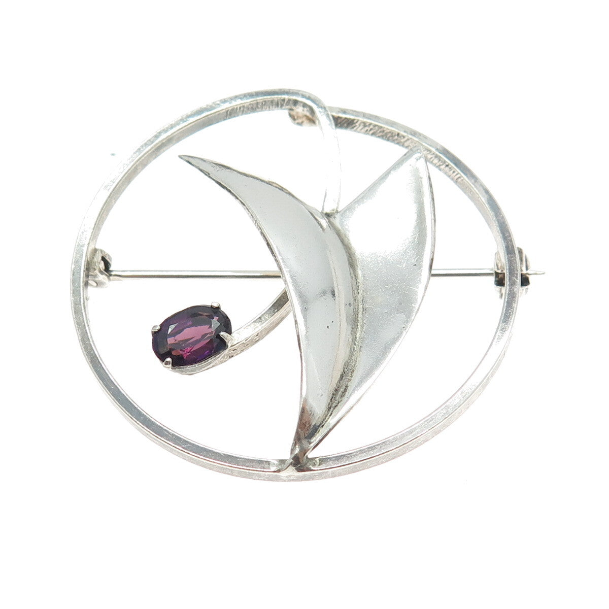 925 Sterling Silver Vintage Real Tourmaline Gemstone Modernist Pin Brooch
